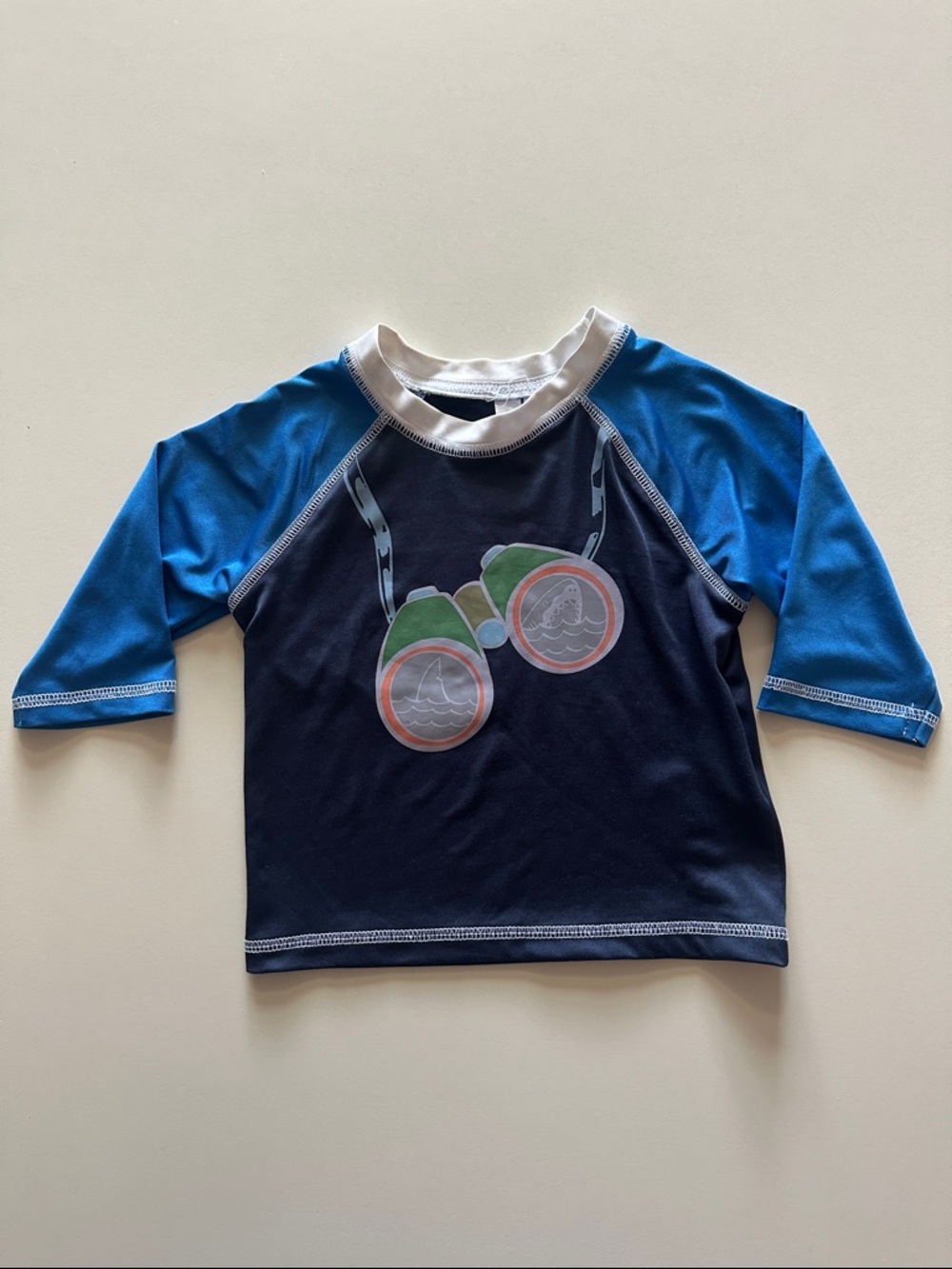 🦈 3T Boy Kids Swim Rashguard - Navy & Blue with Binoculars & Shark Design